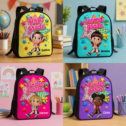 Personalized Kids School Backpack, Cute Cartoon Girl Grade Design, Unique Creative Gift For Daughter