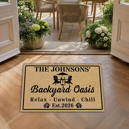 Personalized Standard Doormat, Backyard Oasis Design for Patio Entryway, Unique Housewarming Gift