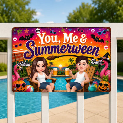 Personalized Rectangular Iron Sign, You, Me & Summerween Poolside Couple, Unique Gift for Couples