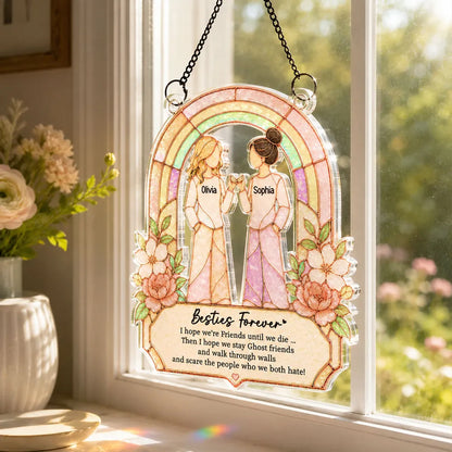Personalized Acrylic Suncatcher Ornament, Pinky Promise Friends at Sunlit Window, Unique Gift