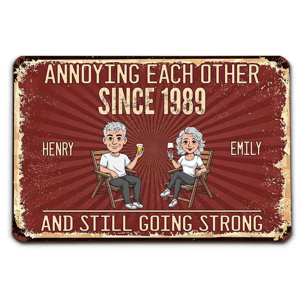 Personalized Rectangular Iron Sign, Vintage Couple Humor With Seated Drinks, Unique Gift for Husband & Wife