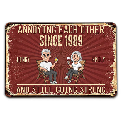 Personalized Rectangular Iron Sign, Vintage Couple Humor With Seated Drinks, Unique Gift for Husband & Wife