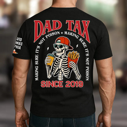 Personalized Dad Tax Dual Print Classic Tee, Skeleton With Fries & Drink, Unique Gift for Dad
