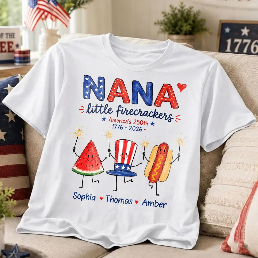 Personalized Classic Tee for Grandma, Little Firecrackers Holding Sparklers, Unique Patriotic Gift