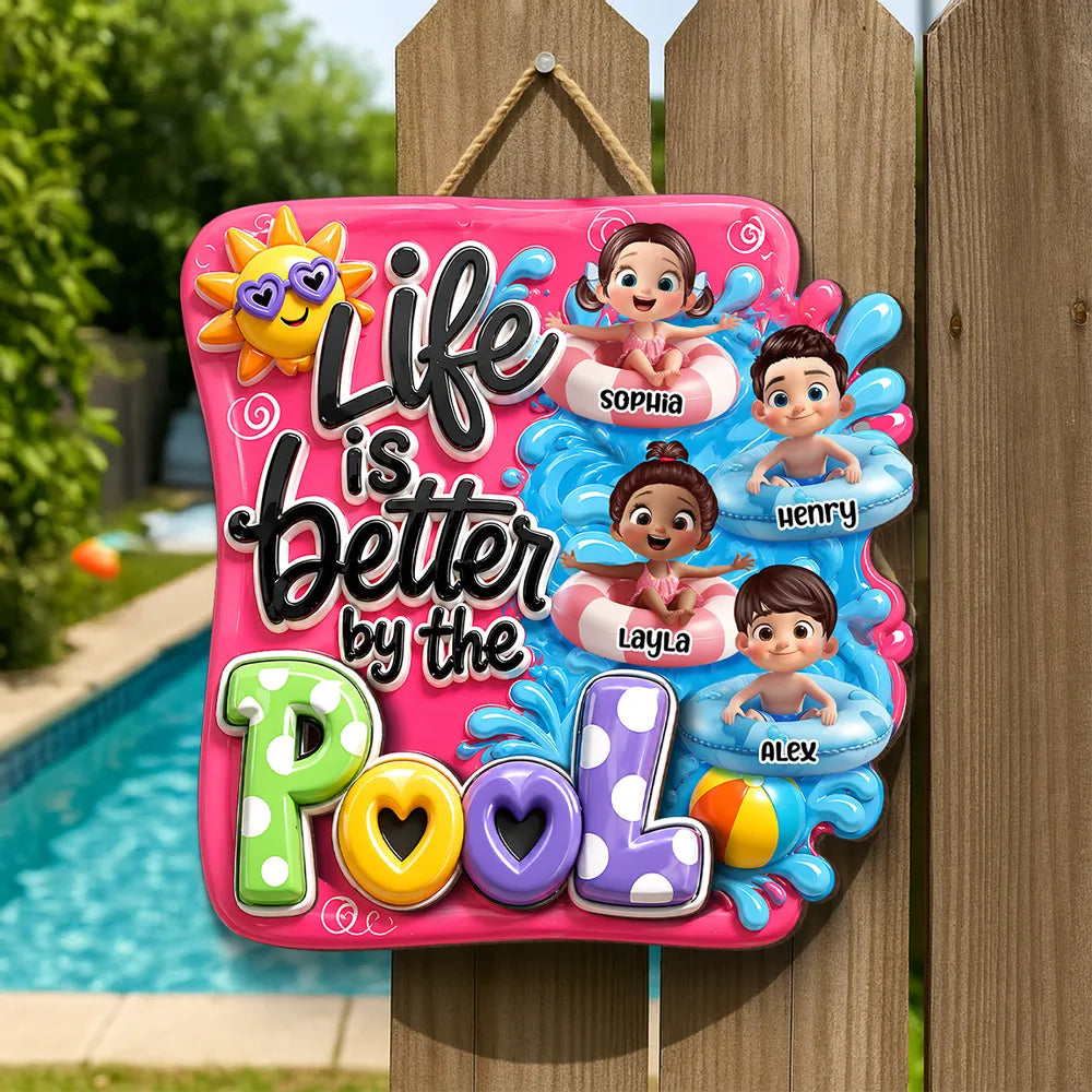 Personalized Pool Kids Wooden Sign, Cute Summer Yard Decor, Unique Gift for Grandparents