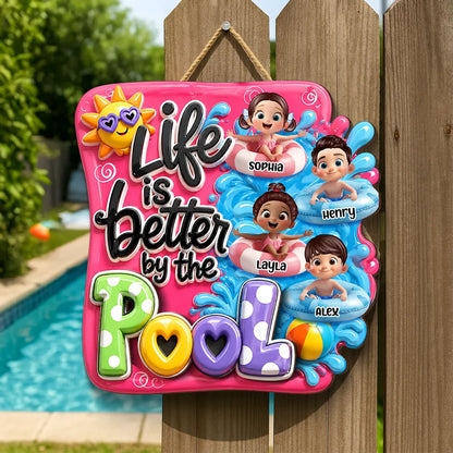 Personalized Pool Kids Wooden Sign, Cute Summer Yard Decor, Unique Gift for Grandparents