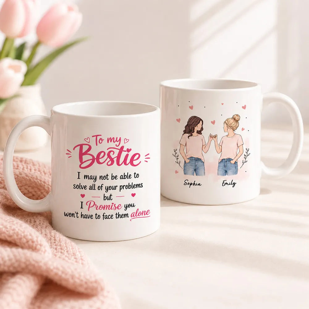 Personalized Ceramic Mug, Pinky Promise Bestie Illustration, Unique Creative Gift for Best Friend