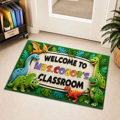 Personalized Standard Doormat with Safari Dinosaurs, Unique Teacher Gift for Classroom Entry