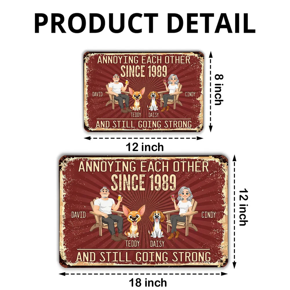 Personalized Rectangular Iron Sign, Seated Couple With Dogs, Vintage Red Unique Creative Gift