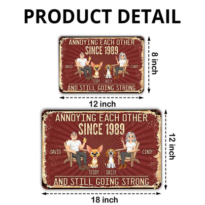 Personalized Rectangular Iron Sign, Seated Couple With Dogs, Vintage Red Unique Creative Gift