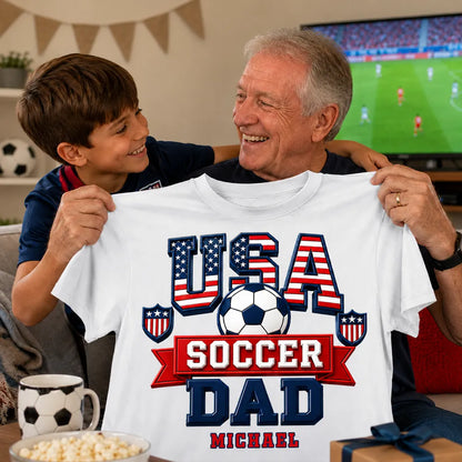 Personalized USA Soccer Dad Classic Tee with Soccer Ball, Creative Gift for Dad
