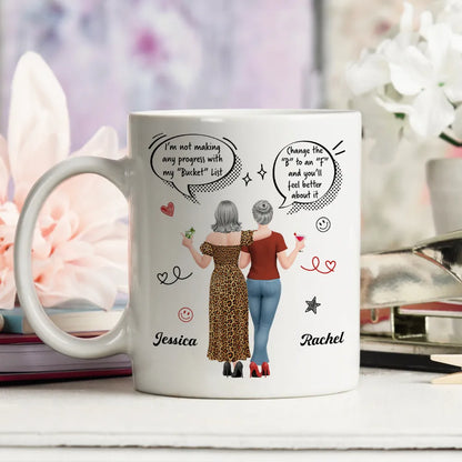 Personalized Ceramic Mug, Funny Bucket List Wordplay, Arm In Arm Friends, Unique Gift For Best Friend