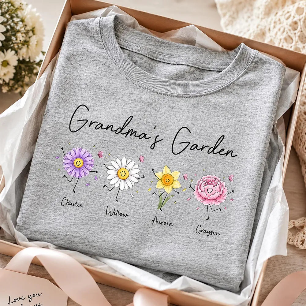 Personalized Grandma's Garden Classic Tee, Cute Flower Doodle Unique Gift for Grandma
