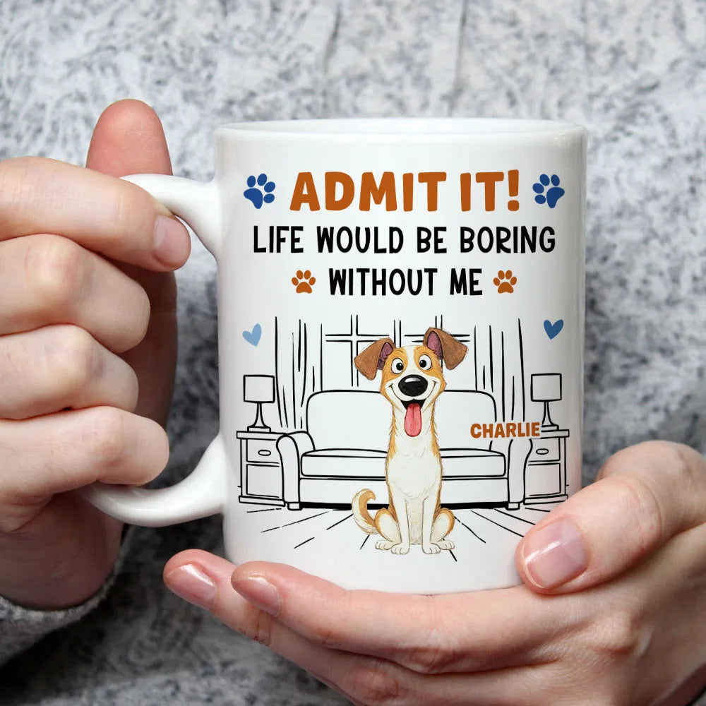 Personalized Cartoon Dog Mug, Sitting Dog in a Living Room, Unique Gift for Dog Lovers