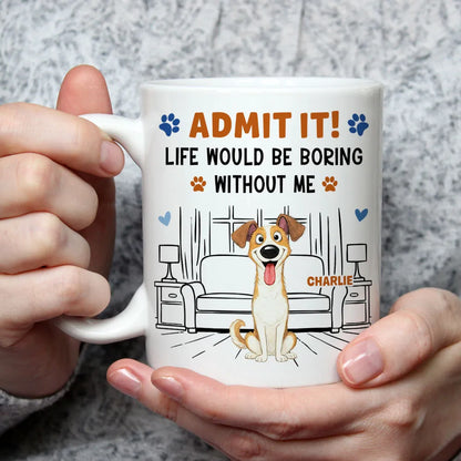 Personalized Cartoon Dog Mug, Sitting Dog in a Living Room, Unique Gift for Dog Lovers