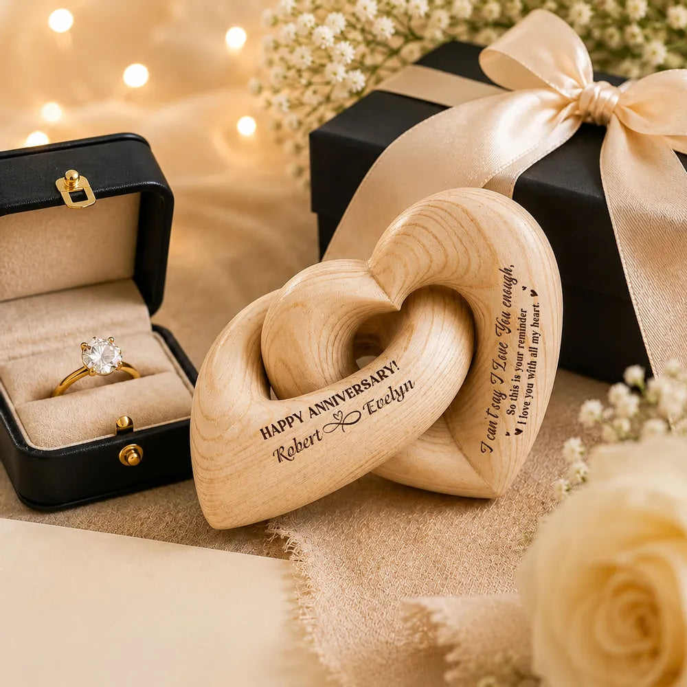Personalized Engraved Infinity Heart Sculpture, Unique Happy Anniversary Gift for Couples