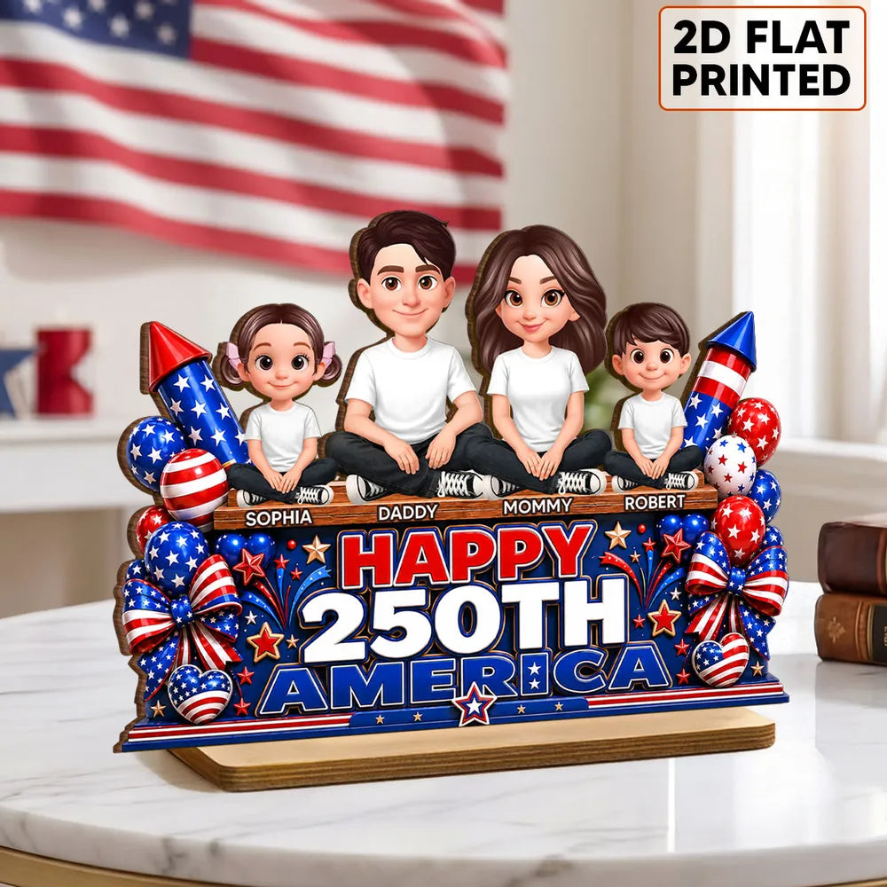 Custom 2-Layer Wooden Plaque, Sitting Family Patriotic Keepsake, Creative Gift for Family