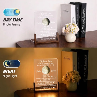 Personalized LED Light Frame With I Choose You Moon Quote, Unique Creative Gift for Couple, Warm Bedside Glow