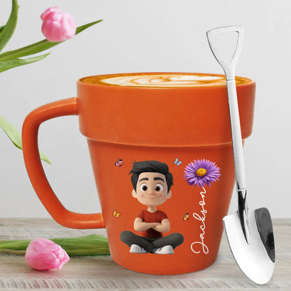 Personalized Plant Pot Mug, Sitting Plant Girl Artwork, Creative Gift for Nature Lover