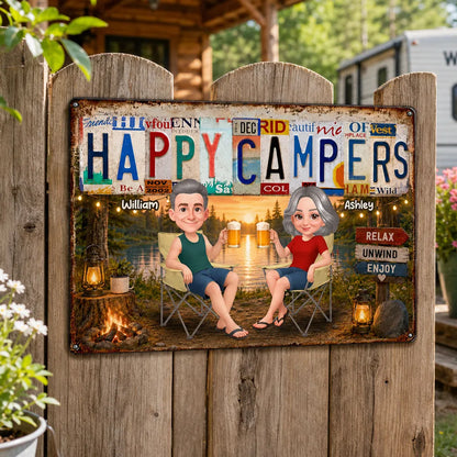 Personalized Rectangular Iron Sign, Happy Campers Couple Camping Gift, Unique Porch Decor