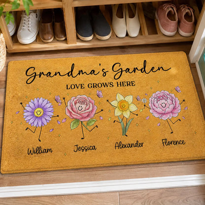 Personalized Grandma's Garden Standard Doormat, Cute Flower Family Entryway Unique Gift
