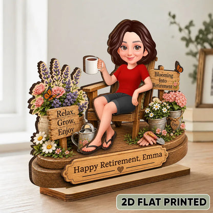 Personalized 2-Layer Wooden Plaque, Woman Relaxing in Garden Chair, Unique Retirement Gift for Mom or Grandma