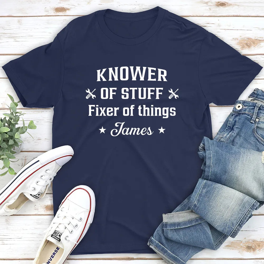 Custom Classic Tee With Tool Icons And Funny Fixer Quote, Creative Gift For Everyday Wear