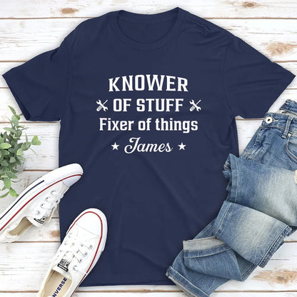 Custom Classic Tee With Tool Icons And Funny Fixer Quote, Creative Gift For Everyday Wear