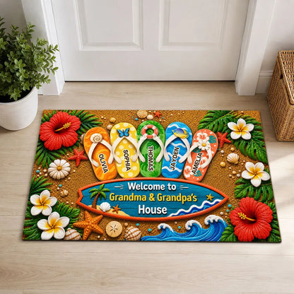 Personalized Standard Doormat, Hello Summer Flip-Flop Design for Grandma & Grandpa, Unique Gift
