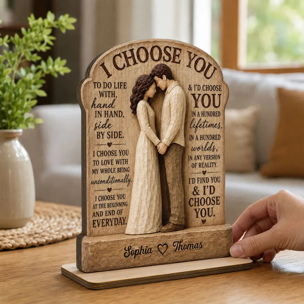 Personalized Wooden Plaque, I Choose You Couple Hand in Hand, Unique Anniversary Gift