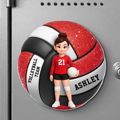 Personalized Standing Volleyball Girl Acrylic Magnet, Red Locker Decor, Unique Gift for Daughter Son