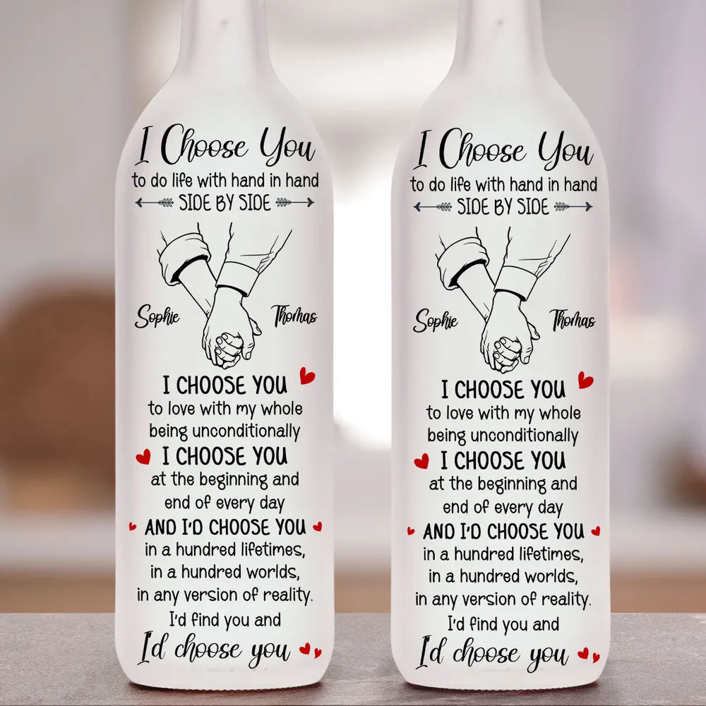 Personalized Bottle Lamp with I Choose You Quote, Holding Hands Design, Unique Gift for Couples