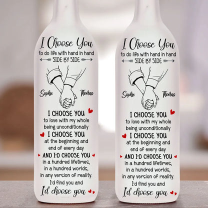 Personalized Bottle Lamp with I Choose You Quote, Holding Hands Design, Unique Gift for Couples