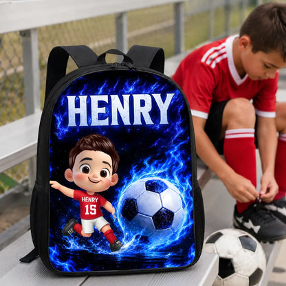 Personalized Kids School Backpack, Soccer Cartoon Design, Unique Back to School Gift for Son or Daughter