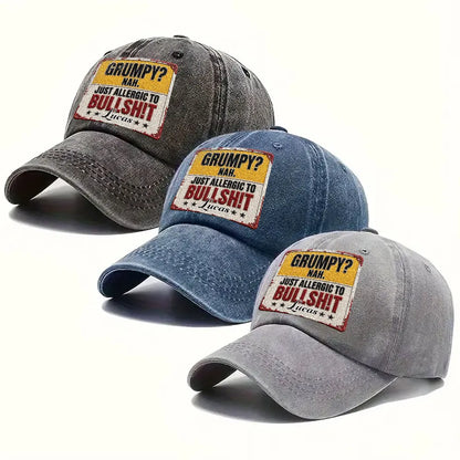 Washed Denim Baseball Cap With Custom Vintage Look, Funny Everyday Gift For Someone With A Dry Sense Of Humor