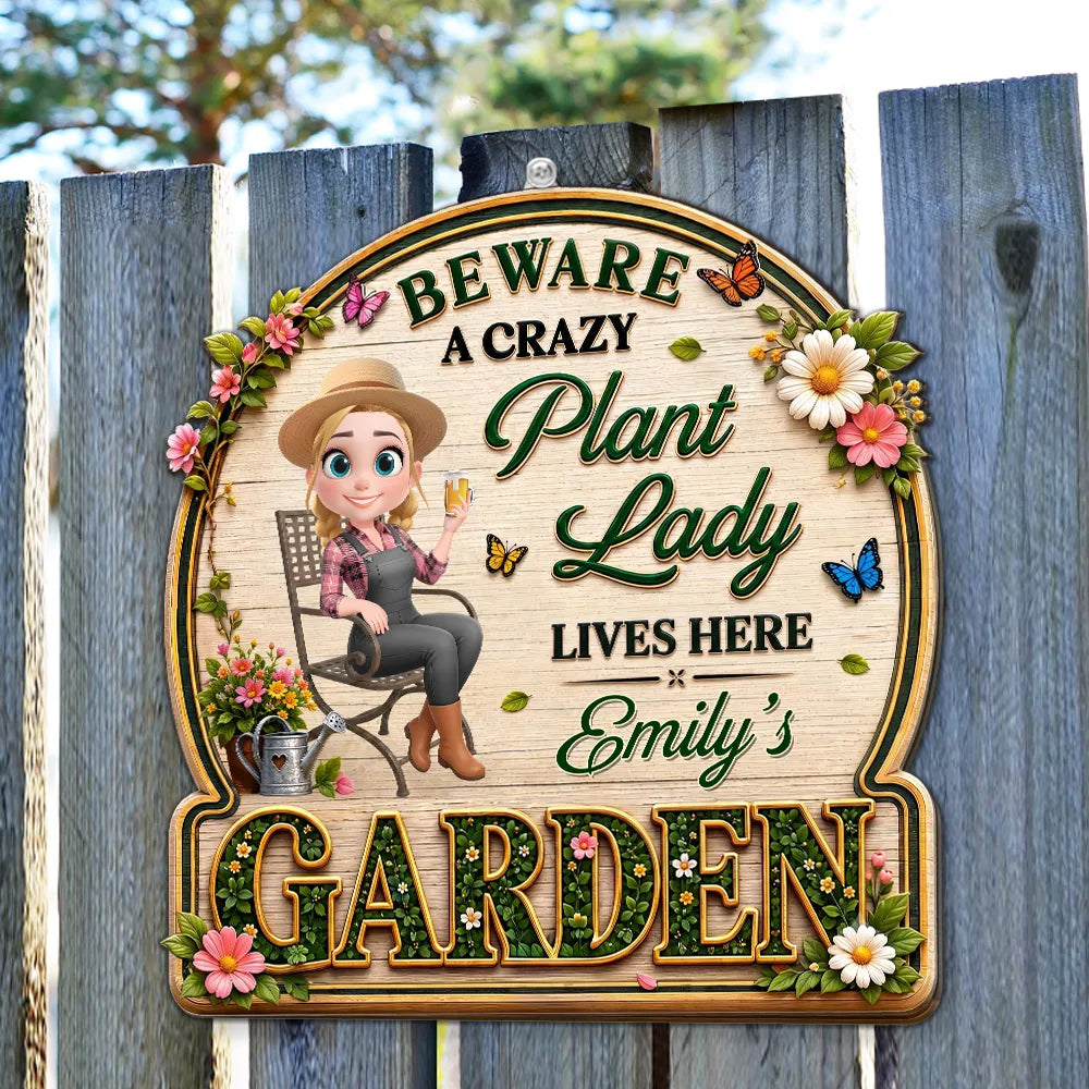 Personalized Wooden Sign, Sitting Crazy Plant Lady Garden Decor, Unique Creative Gift for Plant Lovers