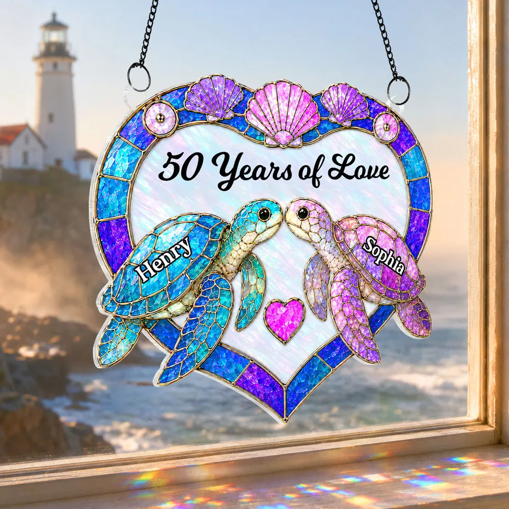 Personalized Acrylic Suncatcher Ornament, Couple Sea Turtles, Unique Gift for Anniversary Window Decor