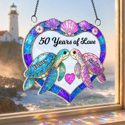Personalized Acrylic Suncatcher Ornament, Couple Sea Turtles, Unique Gift for Anniversary Window Decor