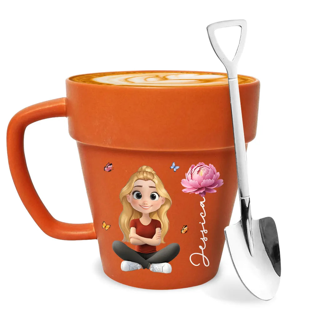 Personalized Plant Pot Mug, Sitting Plant Girl Artwork, Creative Gift for Nature Lover