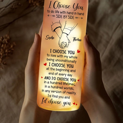 Personalized Bottle Lamp with I Choose You Quote, Holding Hands Design, Unique Gift for Couples