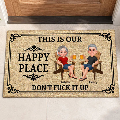 Happy Place Doormat, Personalized Couple Entryway Decor, Unique Creative Gift For Home