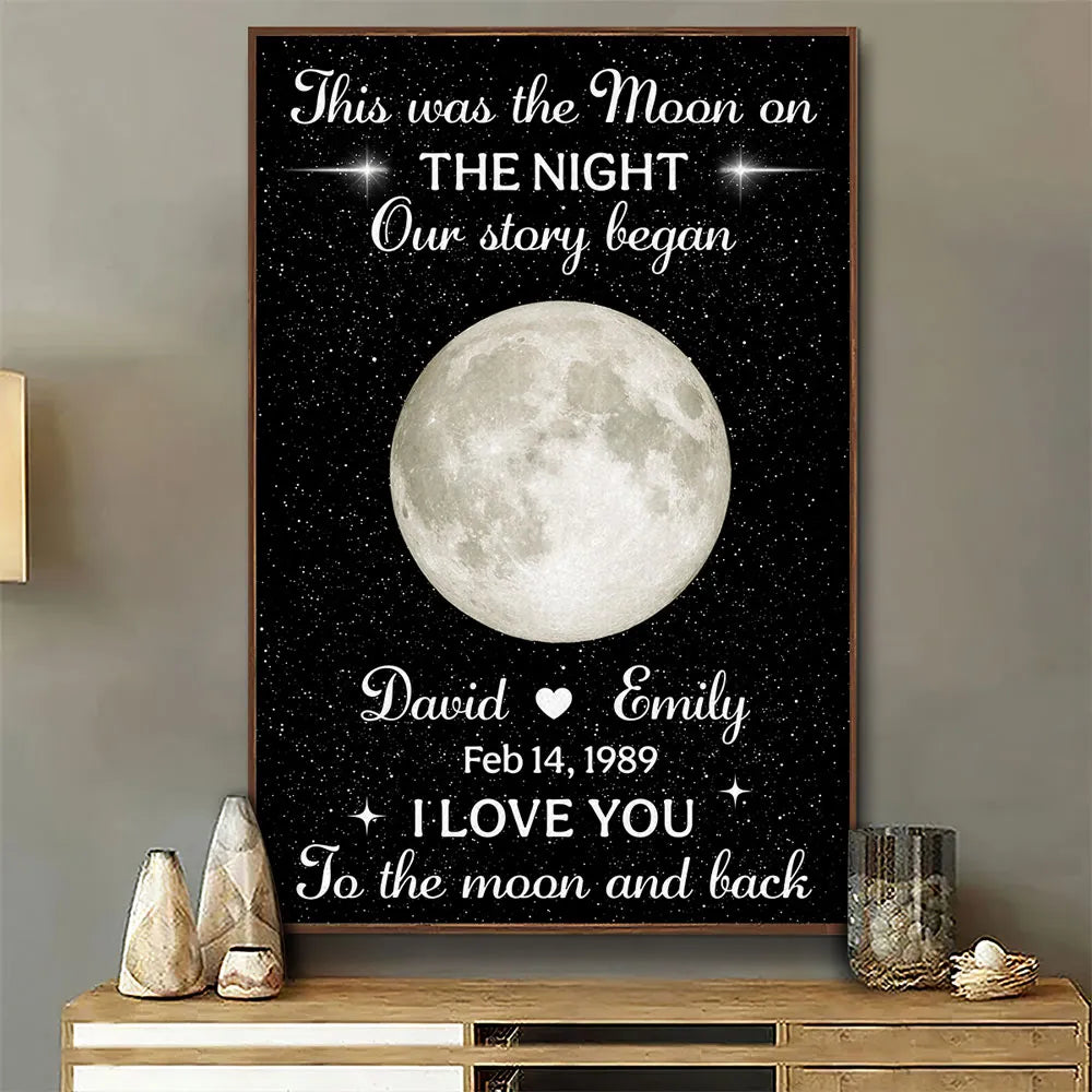 Personalized Moon Poster, Starry Night Love Story, Unique Gift for Couple With To the Moon and Back