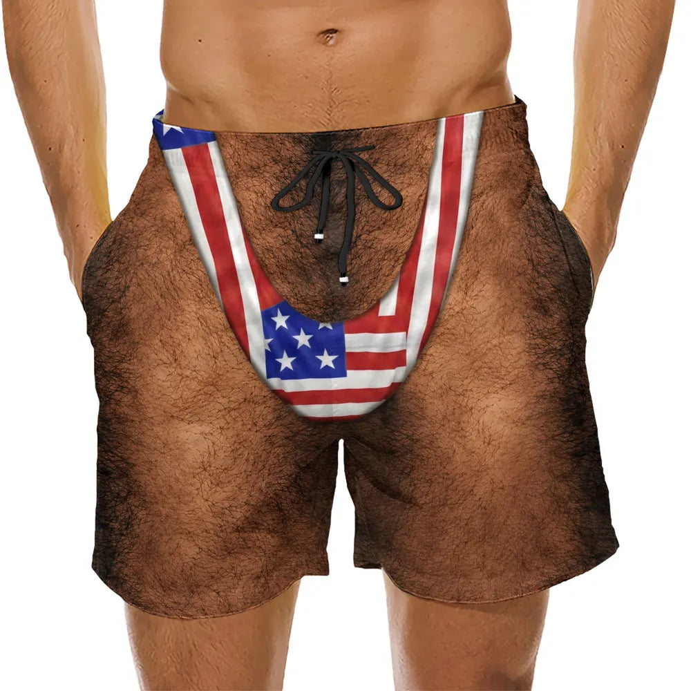 Personalized Men's Beach Shorts with Funny American Flag Print, Creative Gift for Boyfriend or Husband