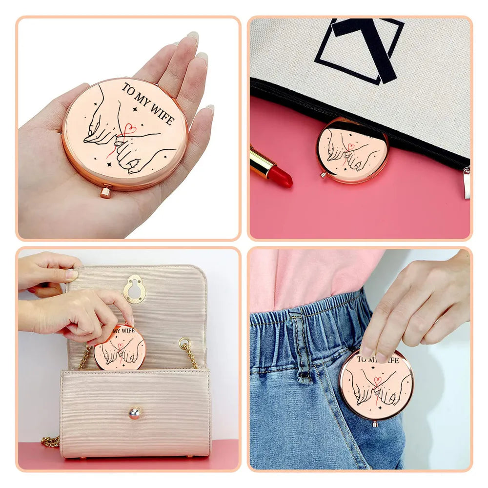 Personalized Metal Compact Mirror For Wife, Pinky Promise Art, Unique Creative Gift She Can Carry