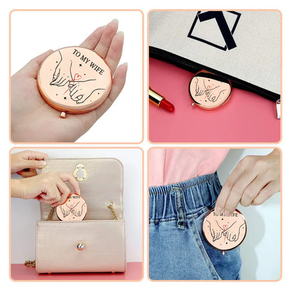 Personalized Metal Compact Mirror For Wife, Pinky Promise Art, Unique Creative Gift She Can Carry