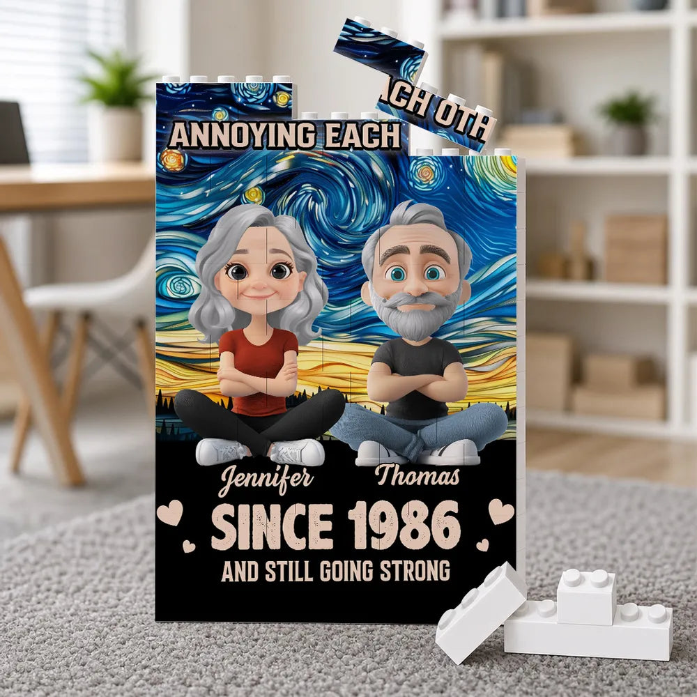 Personalized Building Brick Puzzle With Sitting Couple Avatars, Unique Creative Gift for Couple