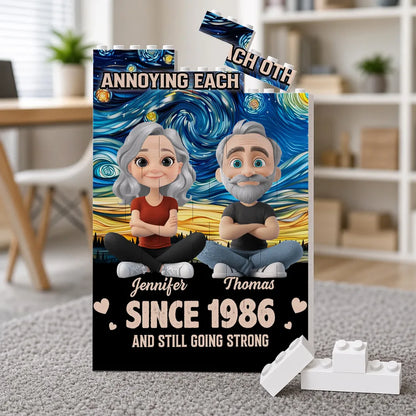 Personalized Building Brick Puzzle With Sitting Couple Avatars, Unique Creative Gift for Couple