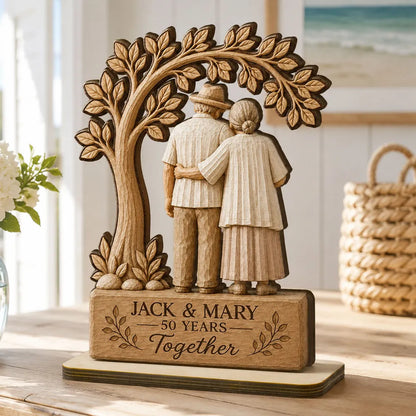 Custom Wooden Plaque with Arm-in-Arm Couple Under Leafy Tree, Creative Gift for Husband & Wife