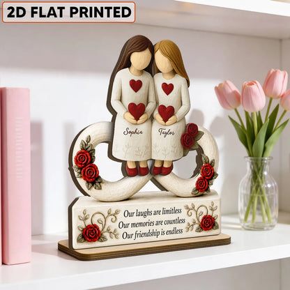 Personalized 2-Layer Wooden Plaque with Endless Friendship Quote & Roses, Creative Gift for Friend Display
