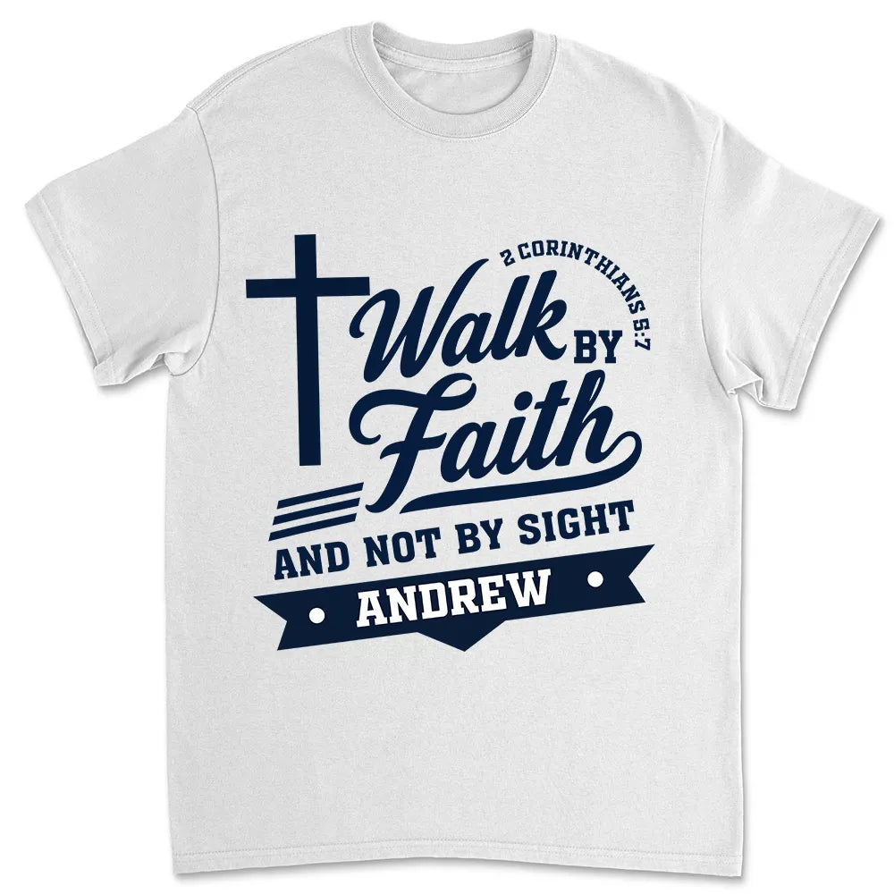 Personalized Classic Tee With Walk by Faith Cross Design, Unique Christian Gift for Him